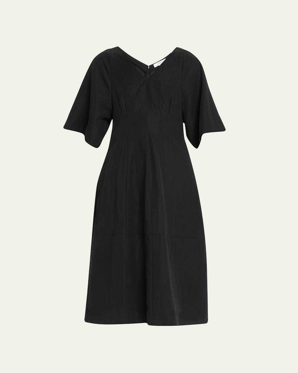 V-Neck Flutter-Sleeve Midi Dress